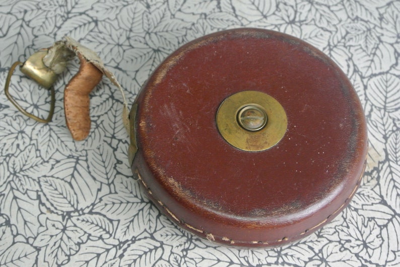 French Antique Tape Measure 33ft Toillac Leather and Cloth image 3