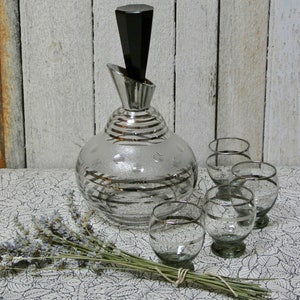 Vintage Decanter Set Art Deco Bohemia Glass