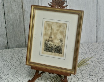 Vintage Eiffel Tower Paris France Framed Etching