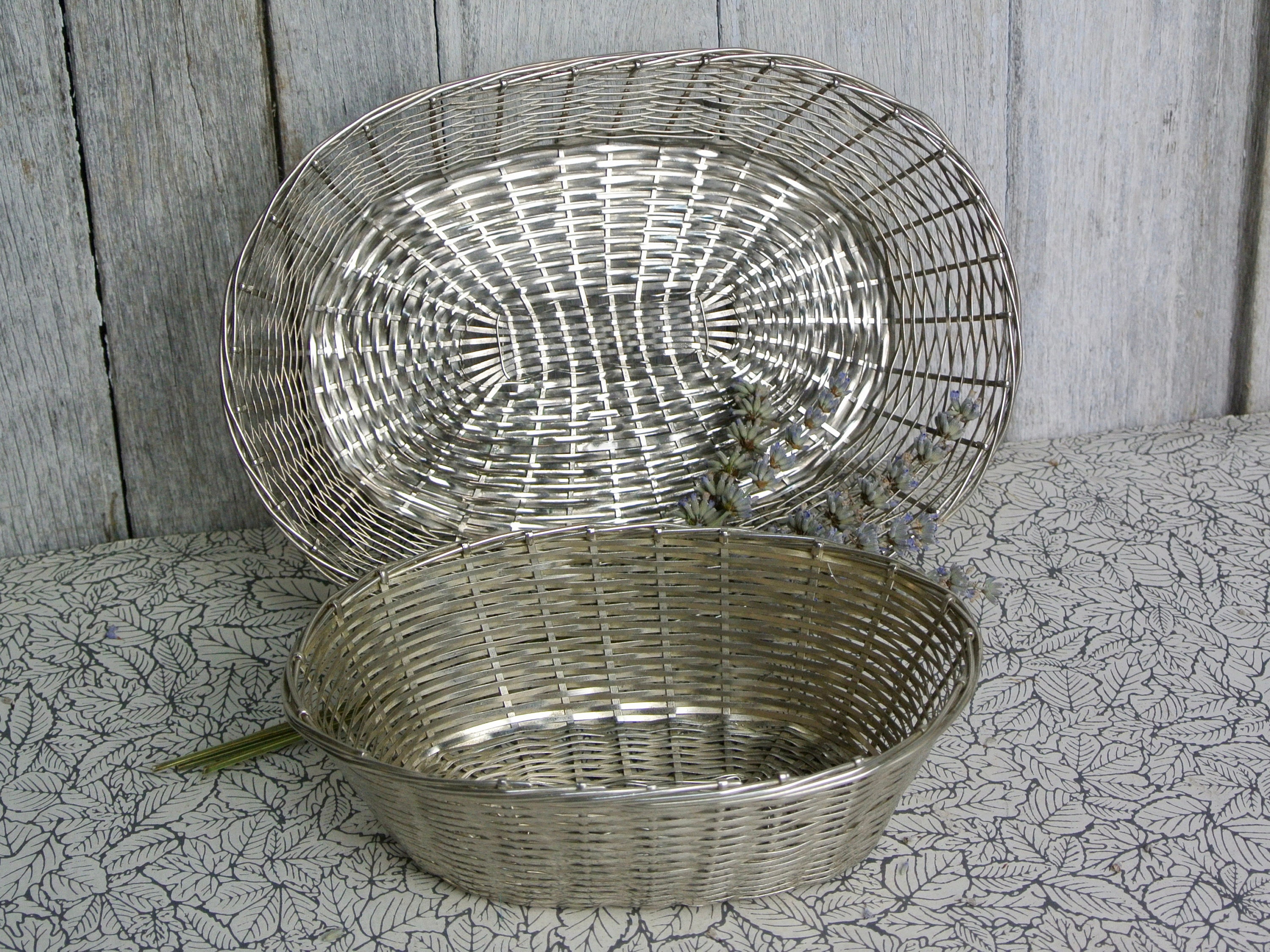 2 Silver Woven Wire Bread Baskets Vintage French Kitchen Etsy