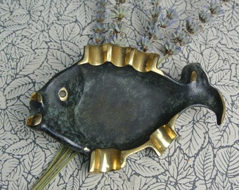 Vintage Bronze Fish Shape Ashtray, Mid Century Bronze Ashtray, Fish Coin Tray