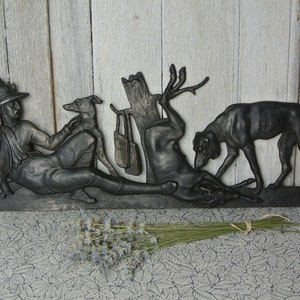 Antique Cast Iron Deer Hunter and Dogs Wall Decor