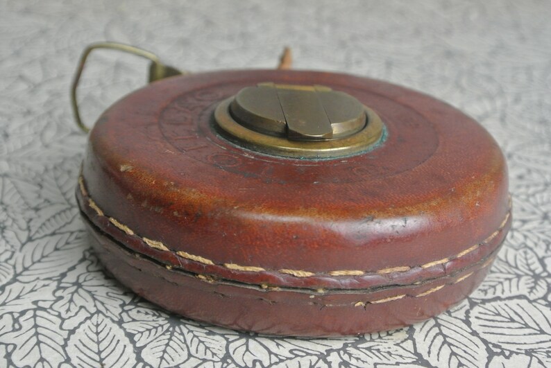 French Antique Tape Measure 33ft Toillac Leather and Cloth image 5