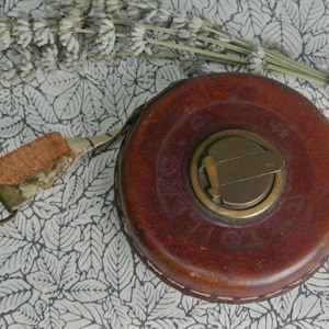 French Antique Tape Measure 33ft Toillac Leather and Cloth image 1