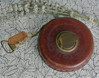 French Antique Tape Measure 33ft Toillac Leather and Cloth