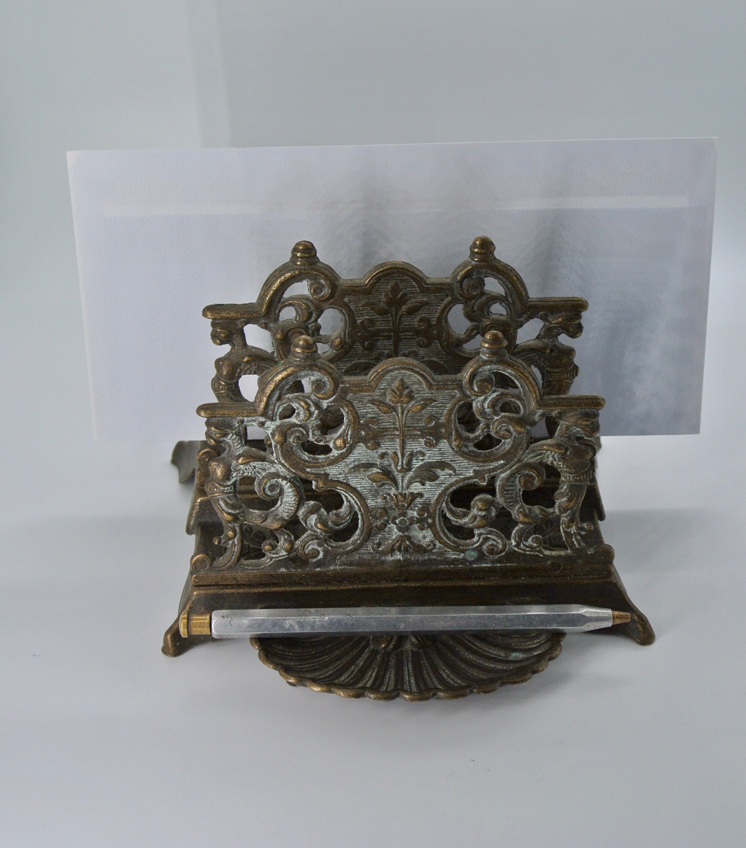 Français Porte-Lettres en Bronze Vintage, Accessoire de Bureau Style Antique