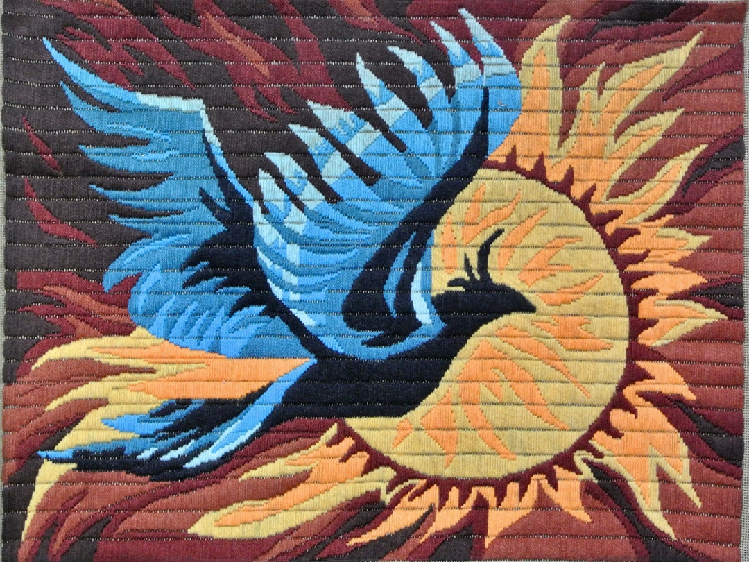 French Vintage Needlepoint Phoenix Bird to Sun Lucart Style Etsy