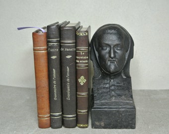 French Antique Cast Iron Man Jester Bust Statue, Cast Iron Bookend, Antique Doorstop