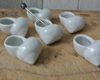 French Ceramic Snail Shells, Vintage Set of 12 White Escargot