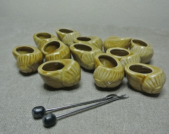 French Ceramic Snail Shells, Vintage French Cooking Set of 12