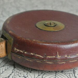 French Antique Tape Measure 33ft Toillac Leather and Cloth image 4
