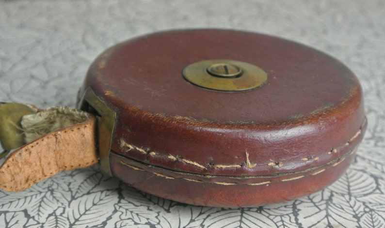 French Antique Tape Measure 33ft Toillac Leather and Cloth image 4