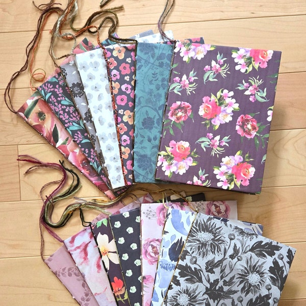 Floral Notebook - Handmade Blank Paper Journal Sketchbook, Recycled, Cardstock with Center Binding, 12 pages 5.5 x 7.5