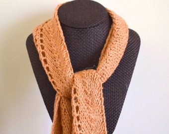 Light Orange Scarf - Linen Wool Handmade Knit Scarf