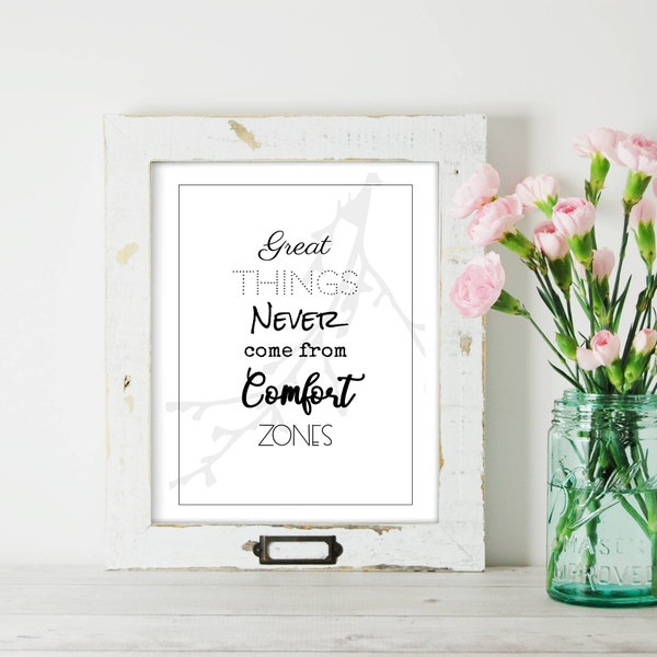 Great Things Never Come From Comfort Zones-Inspirational-Motivational Wall Art-5x7-8x10-Digital-Instant Download