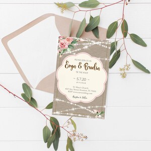 Rustic Floral Wedding Invitation and Response Card-Set-4x6 and 5x7-Digital-Editable-Instant Download