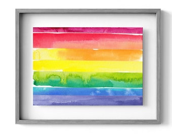 Pride Flag Painting Collage, LBGTQ Coming Out Gift, ORIGINAL Rainbow Painting, All Are Welcome Here, Love is Love, Say Gay, 7"x5" Watercolor