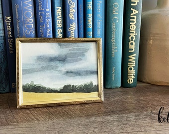 Tiny Landscape ORIGINAL Watercolor Painting in Antique Gold Frame, Cottagecore Home Decor, Framed Landscape, Small Farmhouse Painting