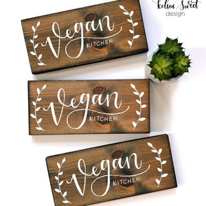 Vegan Kitchen Wood Sign, Vegan Gift, Plant Based Kitchen, Friends Not Food, Hand Lettered Sign, Vegan Farmhouse Sign, 10x4.5 Shelf Sitter image 1