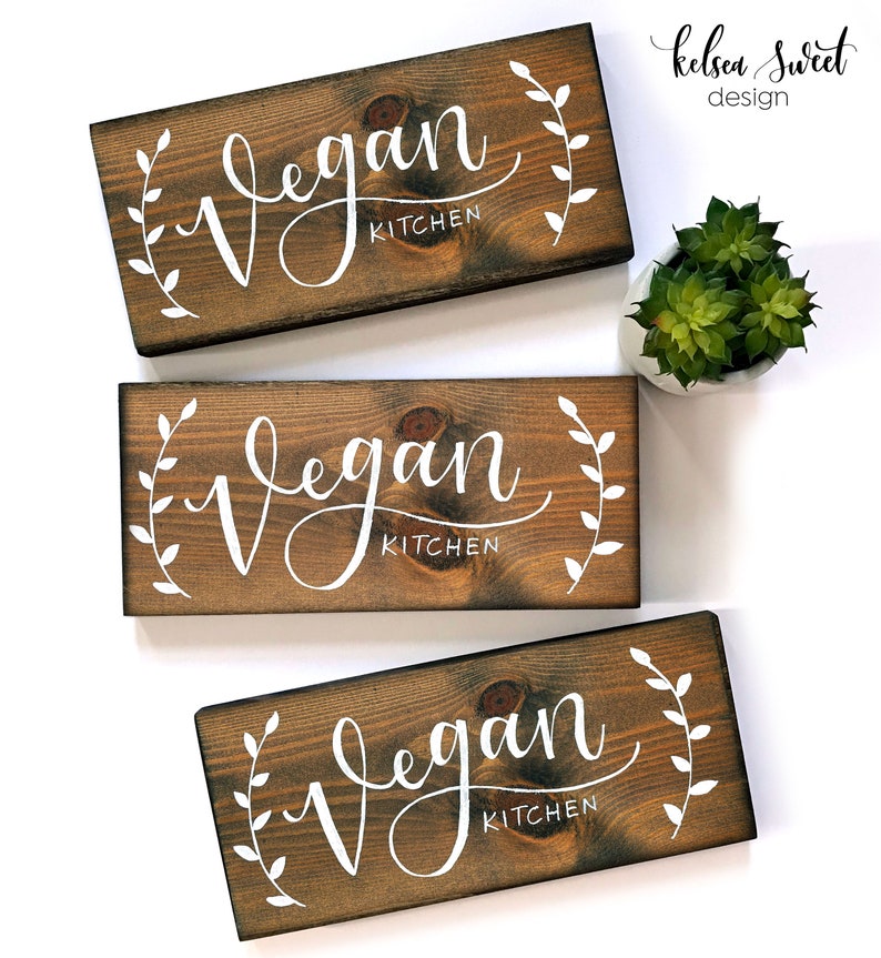Vegan Kitchen Wood Sign, Vegan Gift, Plant Based Kitchen, Friends Not Food, Hand Lettered Sign, Vegan Farmhouse Sign, 10x4.5 Shelf Sitter image 1