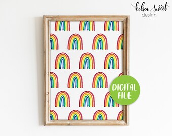 Rainbow Classroom Decor, Printable Poster, Colorful Kids Playroom, Equality, Kids Playroom Decor, Hand Painted Watercolor, DIGITAL DOWNLOAD