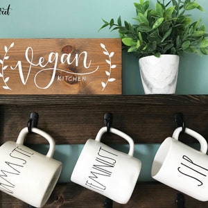 Vegan Kitchen Wood Sign, Vegan Gift, Plant Based Kitchen, Friends Not Food, Hand Lettered Sign, Vegan Farmhouse Sign, 10x4.5 Shelf Sitter image 4