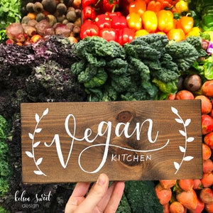 Vegan Kitchen Wood Sign, Vegan Gift, Plant Based Kitchen, Friends Not Food, Hand Lettered Sign, Vegan Farmhouse Sign, 10x4.5 Shelf Sitter image 2