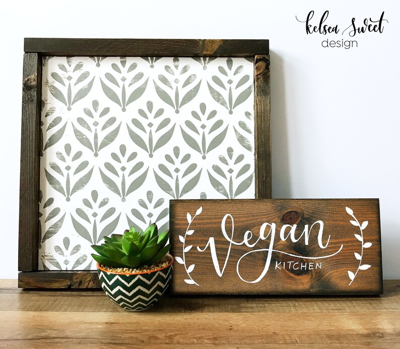 Vegan Kitchen Wood Sign, Vegan Gift, Plant Based Kitchen, Friends Not Food, Hand Lettered Sign, Vegan Farmhouse Sign, 10x4.5 Shelf Sitter image 3