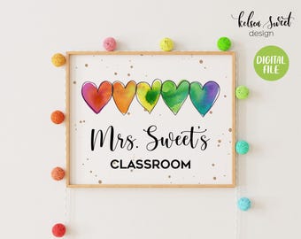 Custom Teacher Classroom Sign, Personalized Teacher Name Wall Hanging, Printable Customizable Classroom Poster for Teacher, DIGITAL DOWNLOAD
