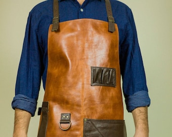 Leather Apron men, custom apron, barista, handmade brown apron