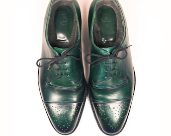 Green Oxford shoes for men, goodyear welted shoes for men, green leather brogues