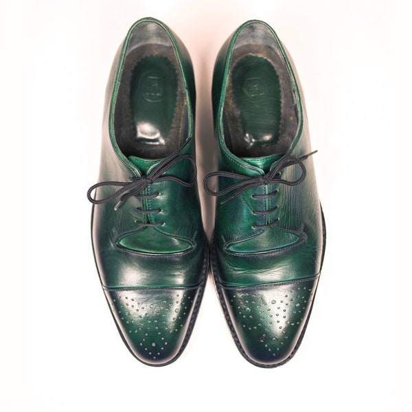 Green Oxford shoes for men, goodyear welted shoes for men, green leather brogues