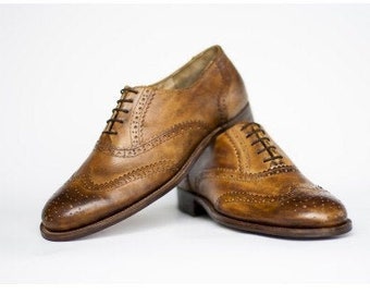 Brown Oxford Leather shoes, handmade wingtip brogues for men, custom shoes for men