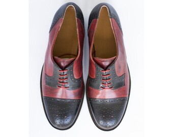 Schoenen Herenschoenen Oxfords & Wingtips aangepaste schoenen Rode en zwarte Derby schoenen met captoe handgemaakte lederen Brogues 