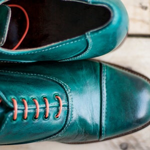 Green Leather Oxford Shoes for men and women, Bespoke leather Shoes