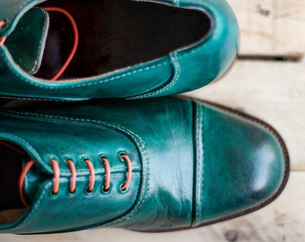 Green Leather Oxford Shoes for men and women, Bespoke leather Shoes