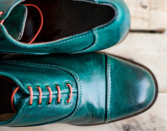 Green Leather Oxford Shoes for men and 