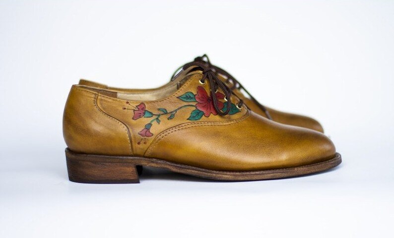 Damen Oxford Schuhe handgefertigt bemalt Lederschuhe mit ...
