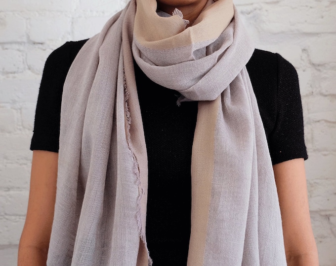 Bamboo cotton scarf with satin border - Natural