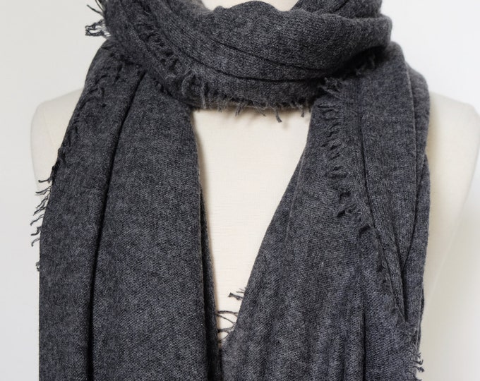 Knitted/felted cashmere shawl, charcoal, natural un dyed product.