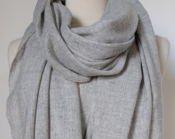 Luxurious cashmere fringe shawl,  silver grey, natural un dyed product.