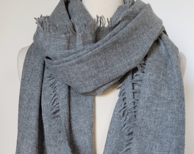 Luxurious cashmere fringe shawl,  pewter grey, natural un dyed product.