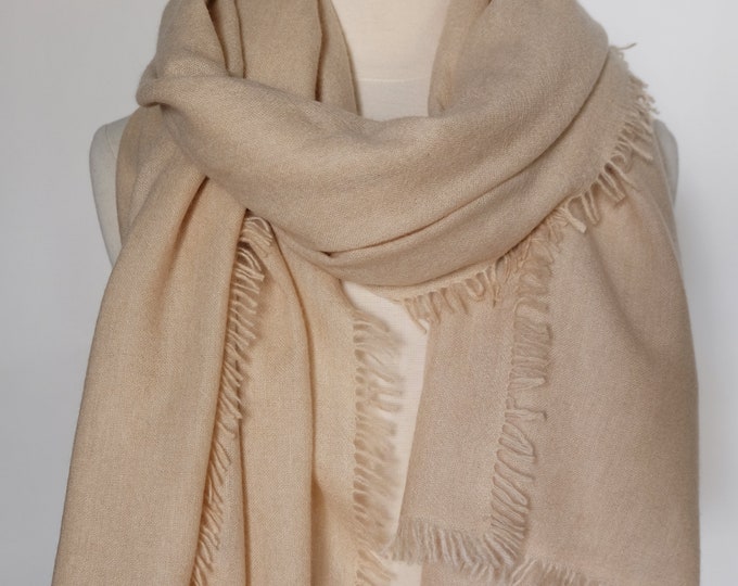 Luxurious cashmere fringe shawl, cream, natural un dyed product.