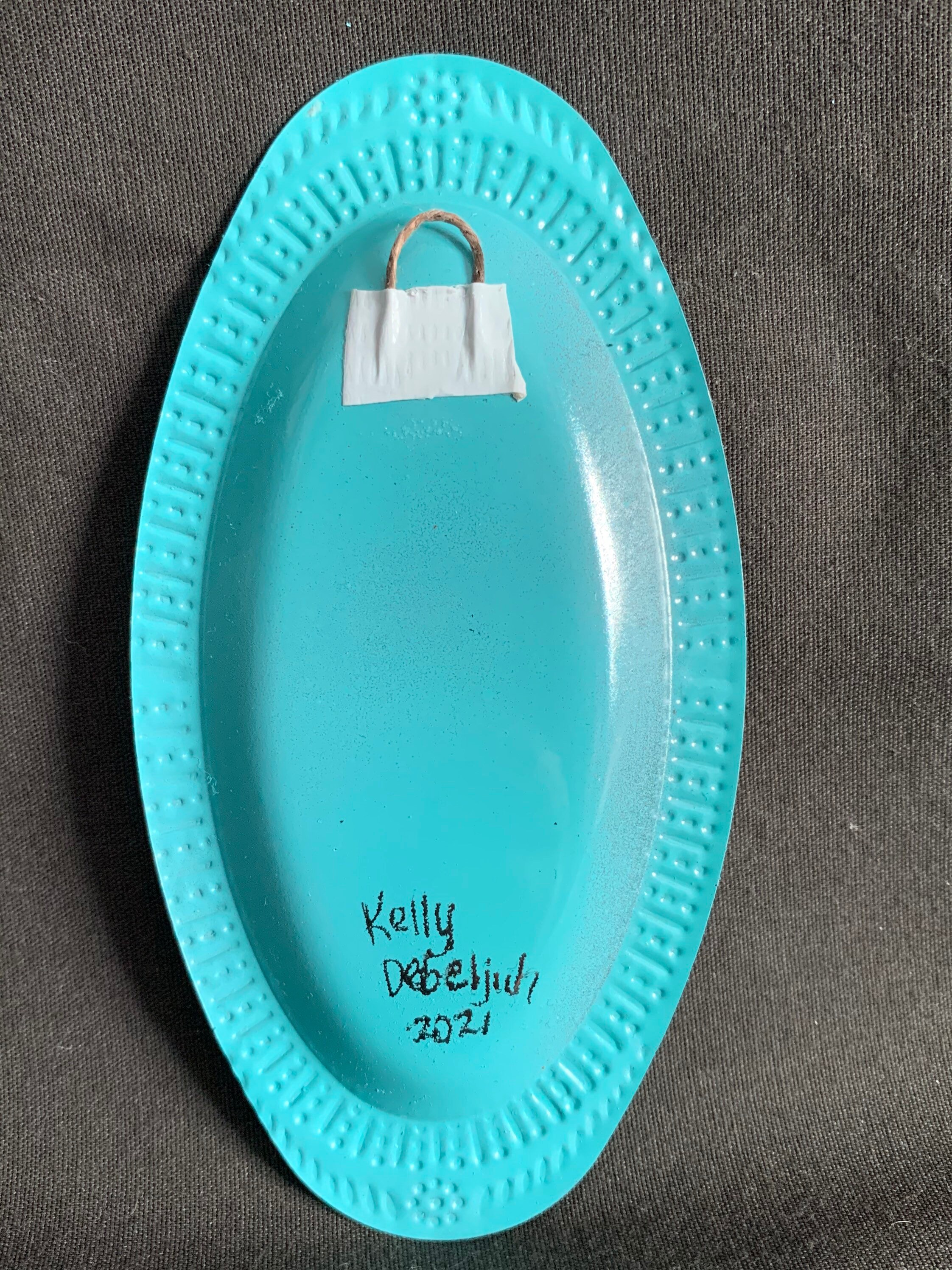 Kleine ovale Vintage Silber Tablett mit Petrol & weiß | Etsy