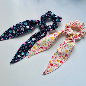 Scrunchie, Scarf Tail, Floral Print, Women’s, Hair Accessories, Hair Tie, Ponytail, Birthday Gift, Christmas Present, Stocking Filler