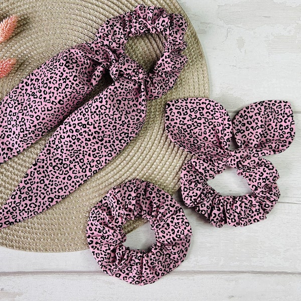 Scrunchie, Scarf Tail, Bunny Eared, Leopard Print, Women’s, Hair Accessories, Hair Tie, Birthday Gift, Christmas Present, Stocking Filler