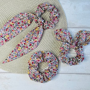 Scrunchie, Scarf Tail, Bunny Eared, Floral Print, Women’s, Hair Accessories, Hair Tie, Birthday Gift, Christmas Present, Stocking Filler