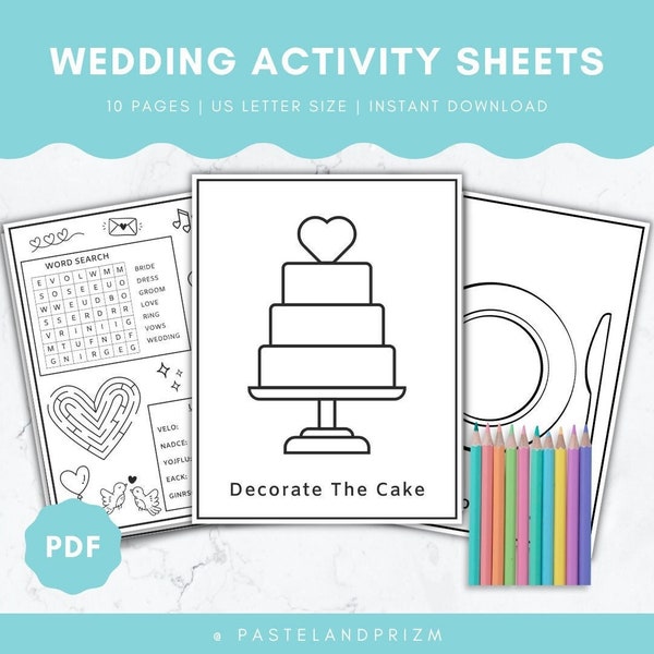 Wedding Activity Pack for Kids, Wedding Reception Games, Kids Wedding Activity Bundle, Kids Table Printable, Wedding Favors Coloring Pages,