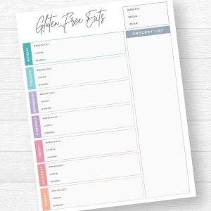 Weekly Gluten-free Family Meal Planner, Menu Planner Grocery List, Instant Download Printable Food Tracker, Celiac Disease, Coeliac Planner