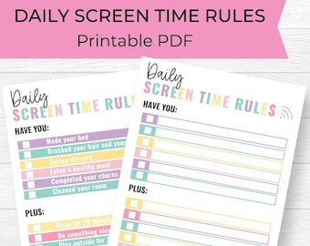 Screen Time Rules Chart: Kids Chore Checklist (Digital Download)